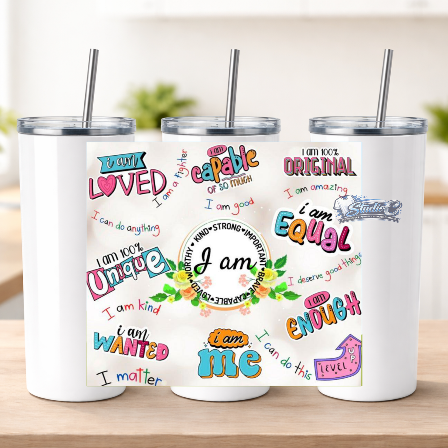 I Am Affirmations 20oz UV DTF Tumbler Wraps – Ready to Apply