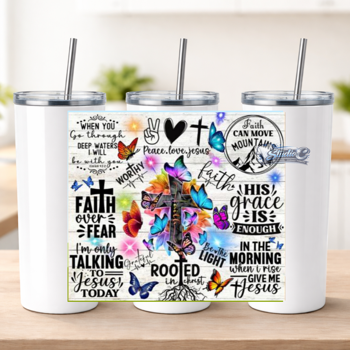 Rooted in Christ 20oz UV DTF Tumbler Wraps – Ready to Apply