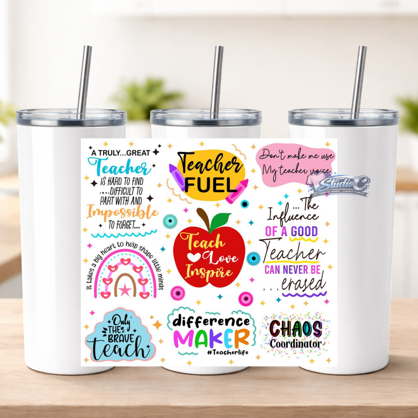 Teacher Fuel 20oz UV DTF Tumbler Wraps – Ready to Apply