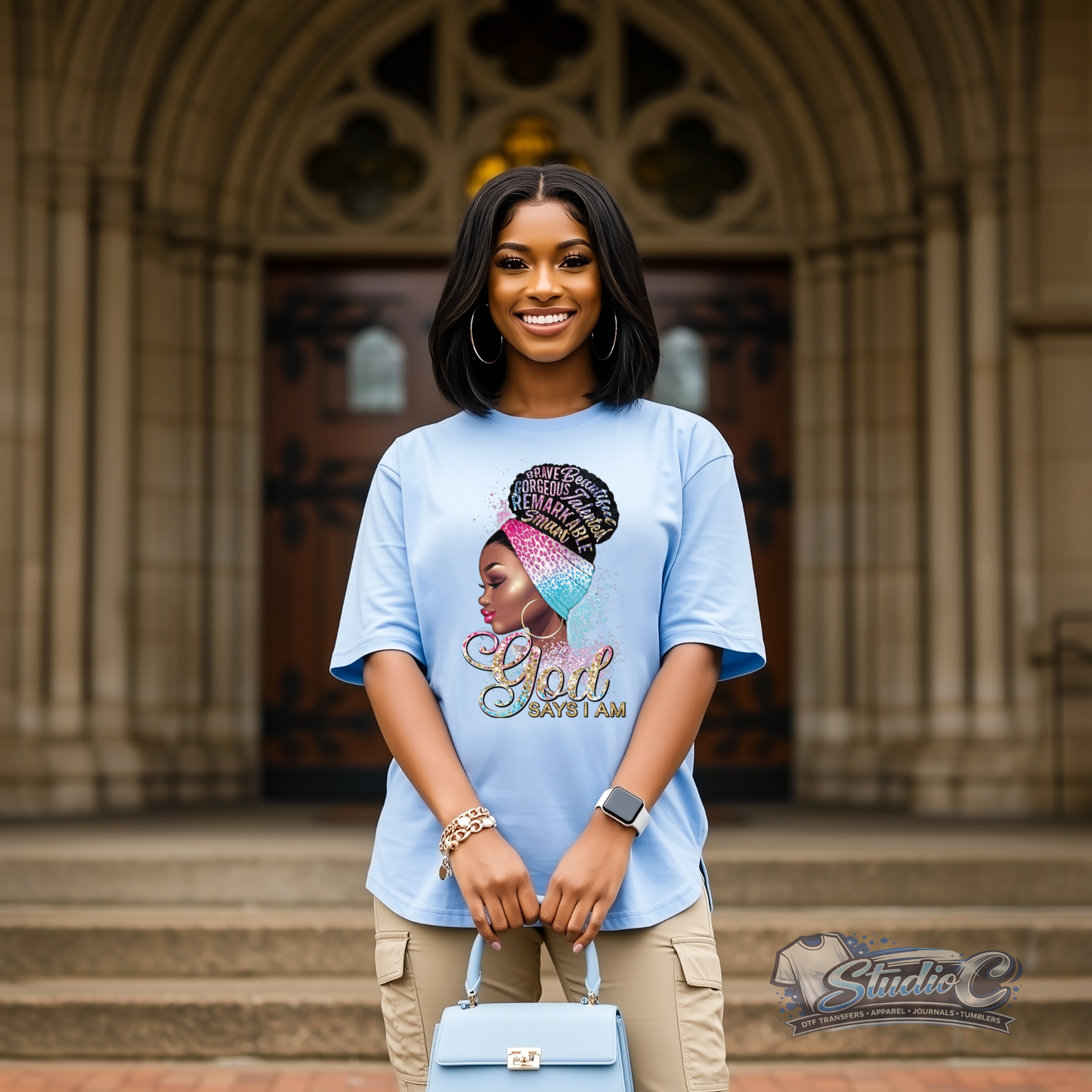 God Says I Am- Blue DTF Transfer – Ready to Press (10x11)